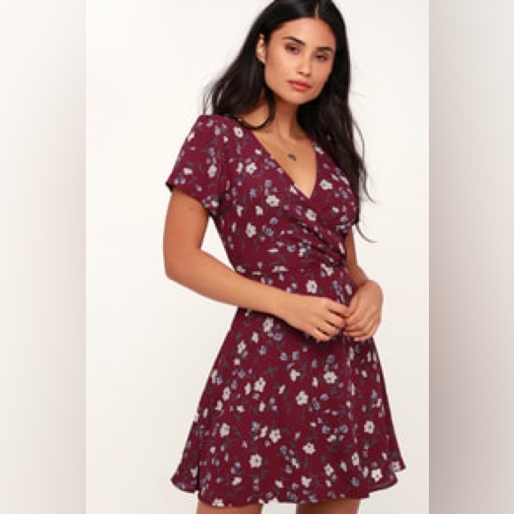 Lulu's Dresses & Skirts - Lulu’s Dolly Burgundy Floral Print Dress, Size S